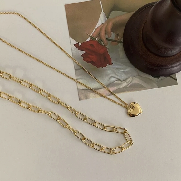 Double Layer Women Jewelry Gold Heart Charms Pendant Necklace New - Picture 9 of 11